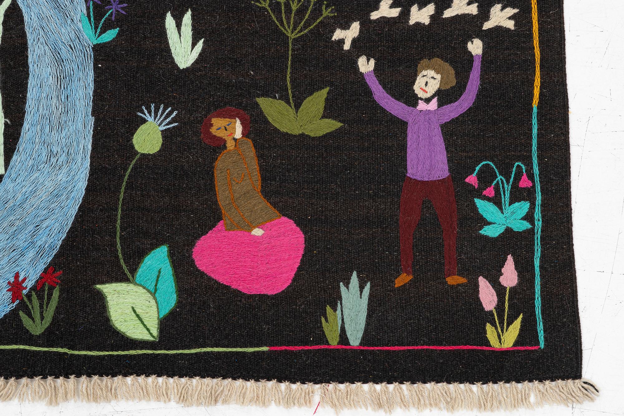 A hand-embroidered Kelim carpet, c. 198 x 153 cm.