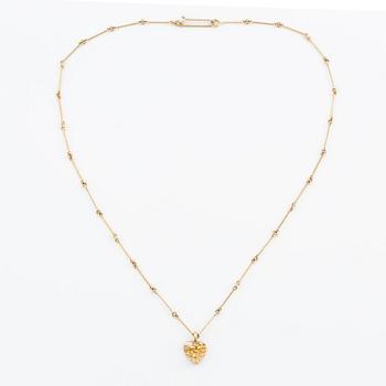 Björn Weckström, pendant "heart" with chain, 14K gold. Lapponia, 1984 and 1986.