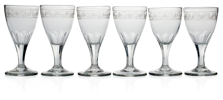 A set of six early 19th cent wine glass.