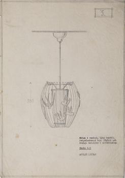 Hans Bergström, a ceiling lamp, model "3", ateljé Lyktan, Sweden 1940-50s.