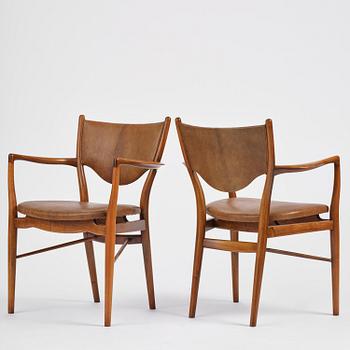 Finn Juhl, a set of four chairs and a pair of armchairs, model "Bo-63" and "Bo-72", Bovirke, Denmark, 1950s-60s.