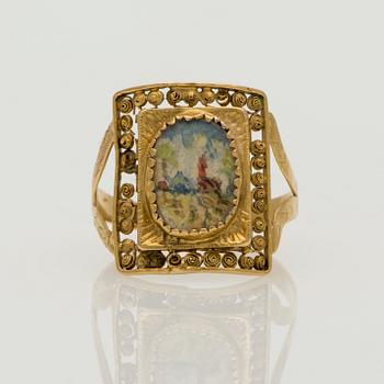 RING, miniatyrbild, filigranarbete, 14K guld. Sverige 1854.