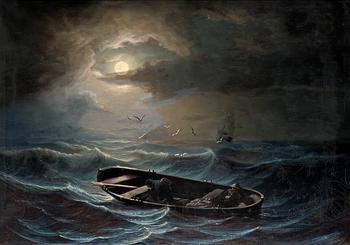 308. Nils Jakob Olsson Blommér, Marin med figurer på stormande hav.