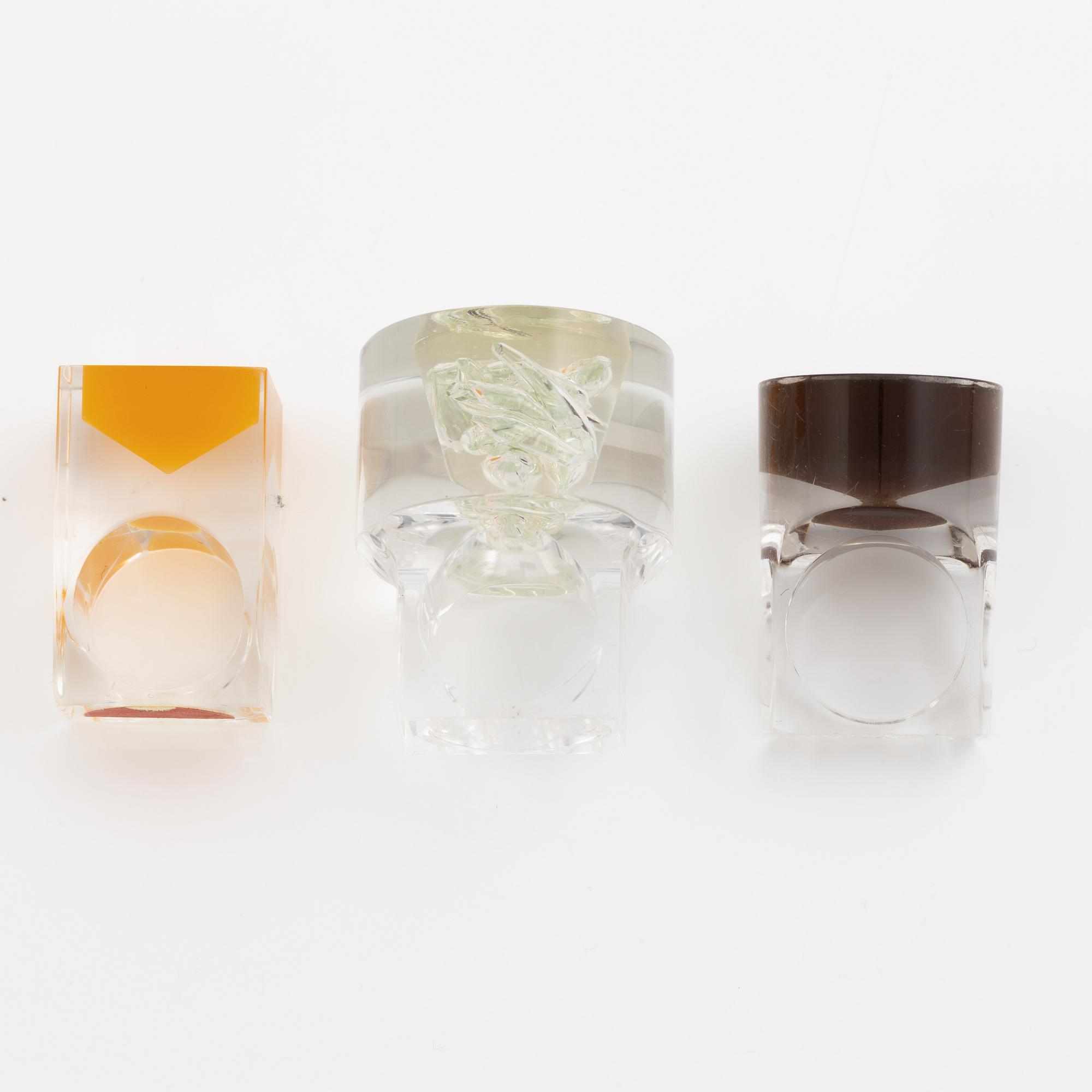 Siv Lagerström, tre ringar, akrylplast, 1970-tal.