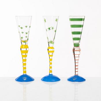 Anne Nilsson, snapsglas, 10 st, "Clown", Orrefors.