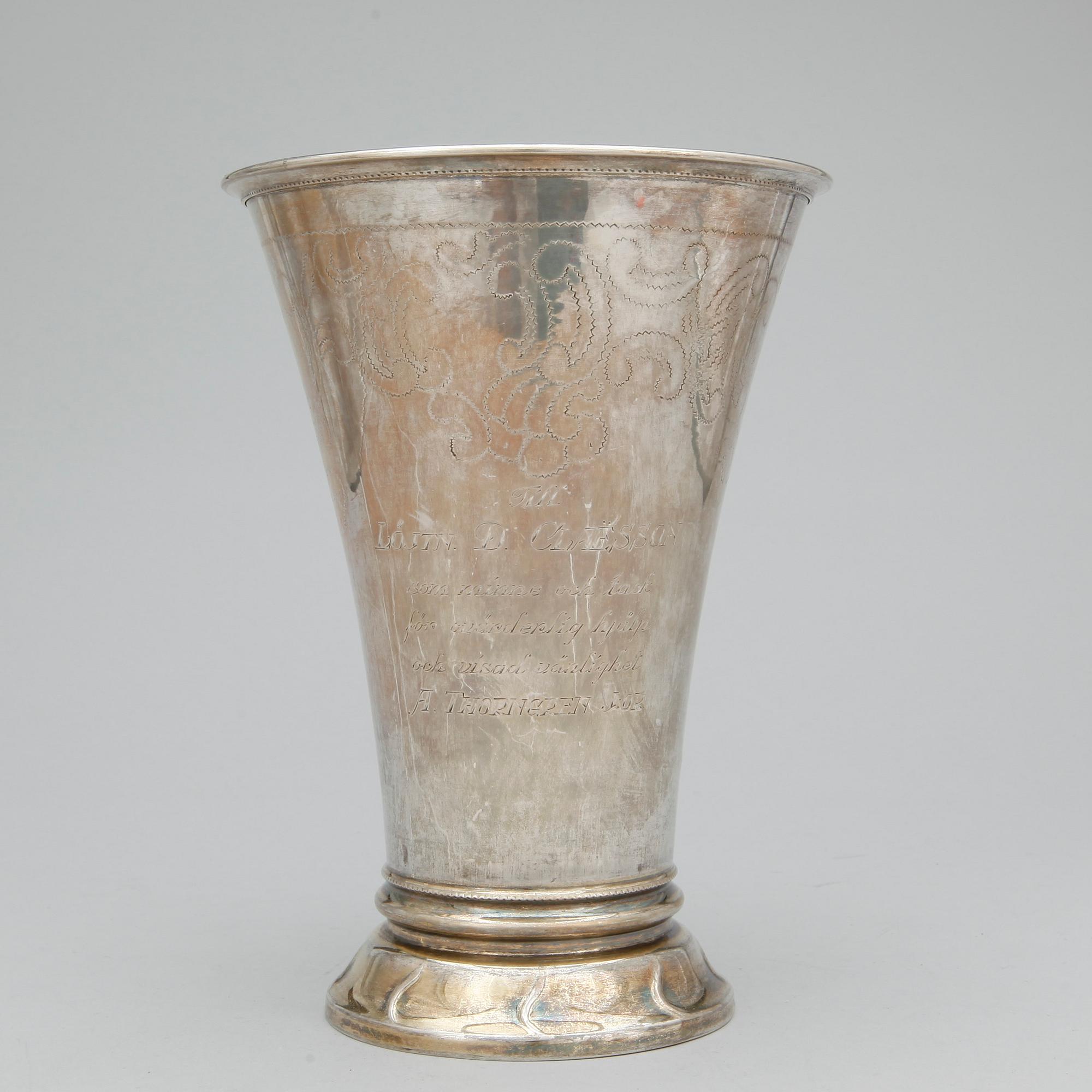 BÄGARE, silver, K Andersson, Stockholm, 1932. Vikt ca 342g.