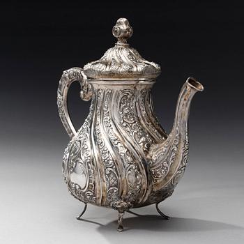 KAFFESERVIS, 3 delar, silver, Tunturihopea K Siikanen, Helsingfors 1979. Totalvikt ca 1422 g.