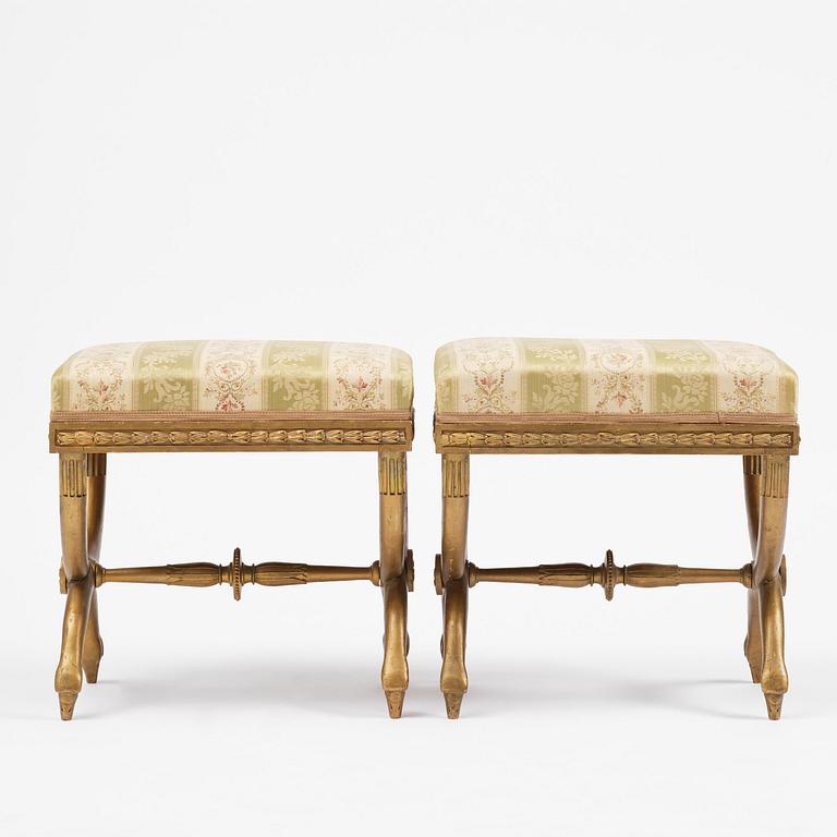 A pair of late Gustavian stools attributed to E. Ståhl (master in Stockholm 1794-1820).