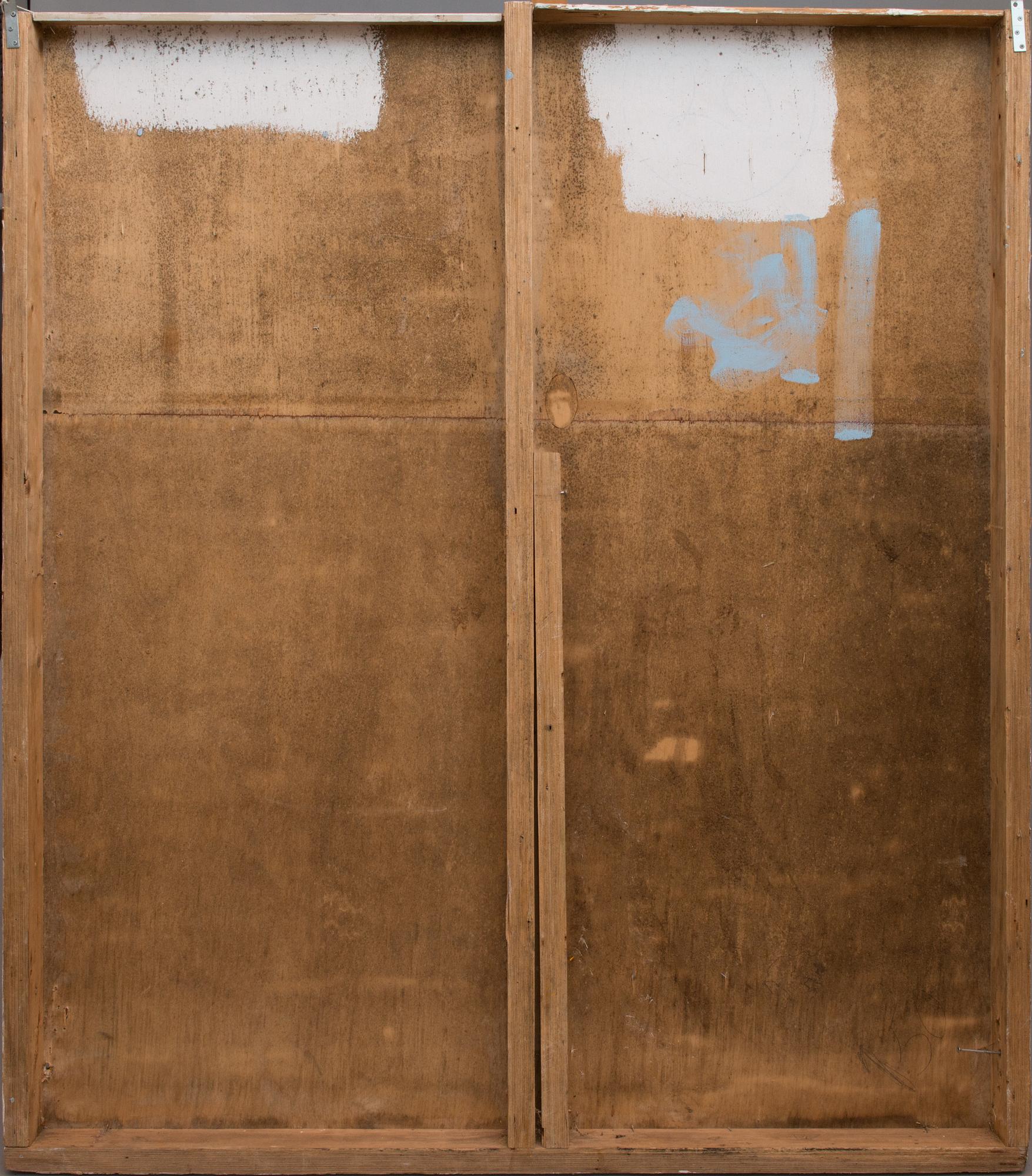 Jori Kalliola, blandteknik och assemblage på träd, signerad och daterad 2013.