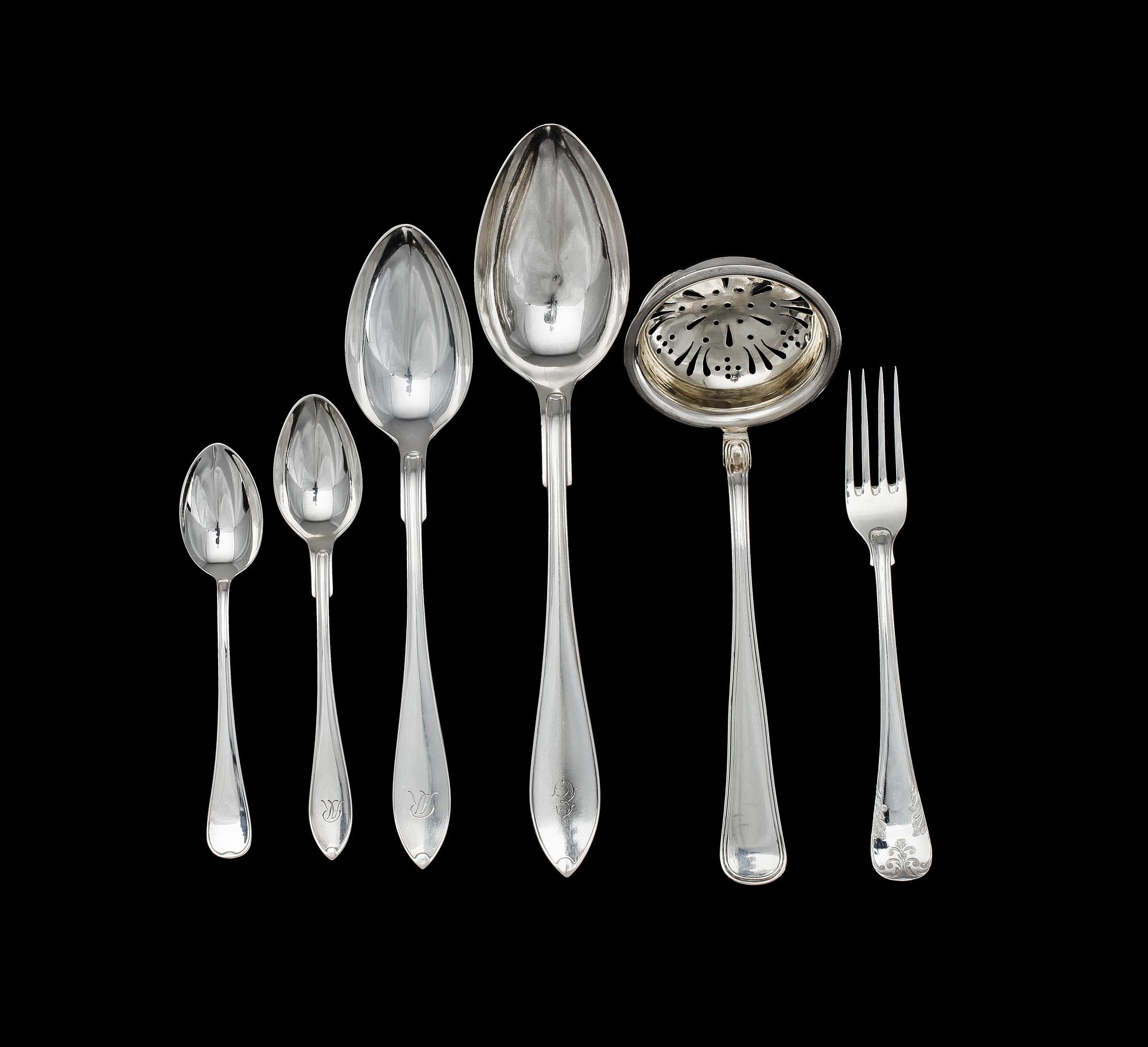 BESTICK, 55 delar, silver, mestadels "Svensk spets", G.A.B, 1900-talets första hälft. Vikt ca 1286.