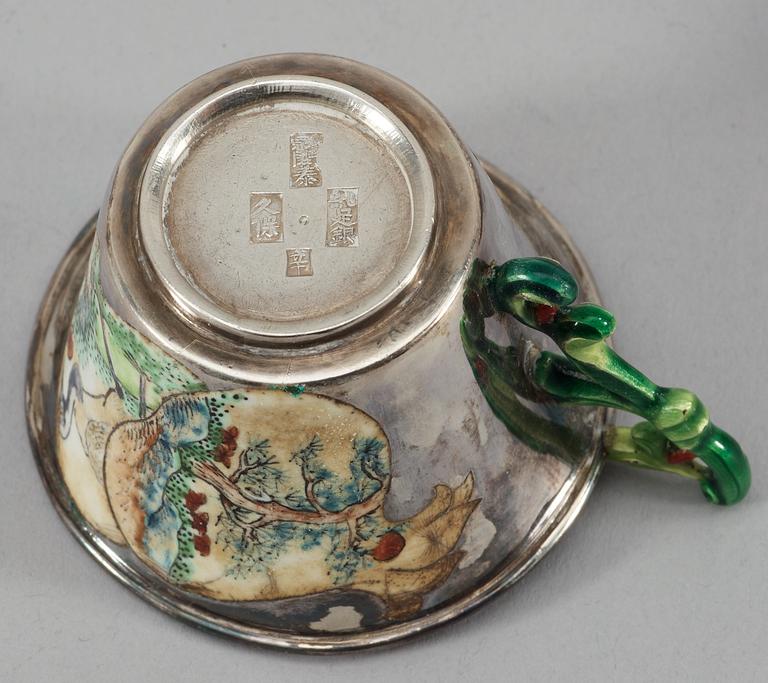 SERVIS, 16 delar, silver och emalj. Beijing, troligen sekelskifte 1900.