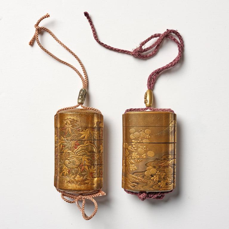 Inro, två stycken, lack. Japan, 1800-tal.