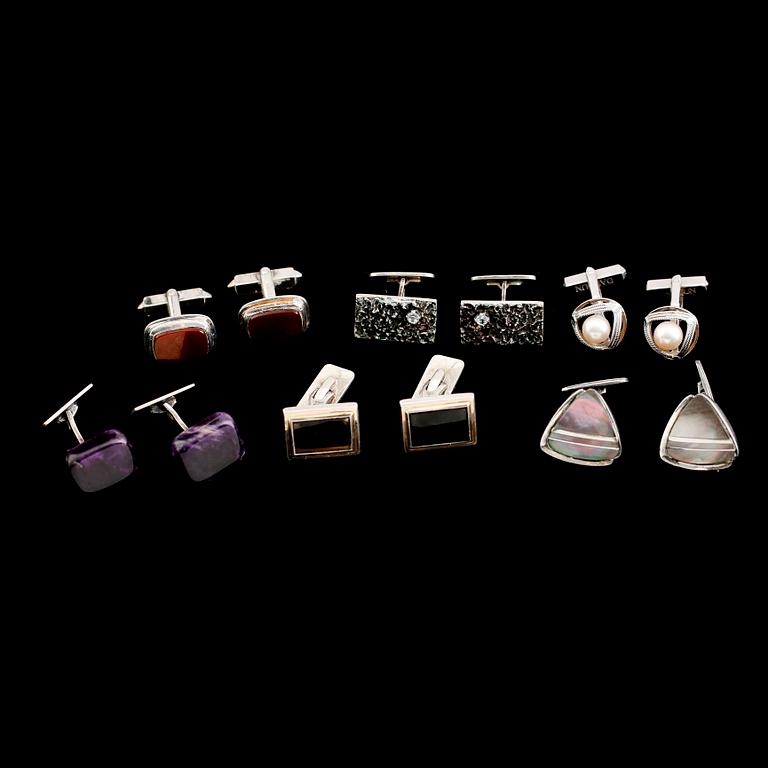 MANSCHETTKNAPPAR, 6 par, silver, 1900-talets andra hälft.