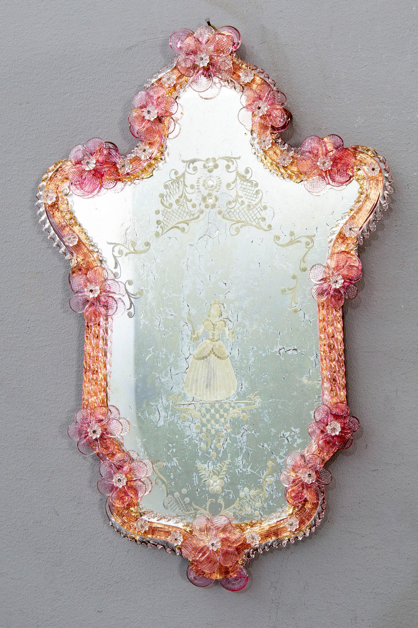 A pair of mid 20th century mirrors  from Murano, Venice Italy.
