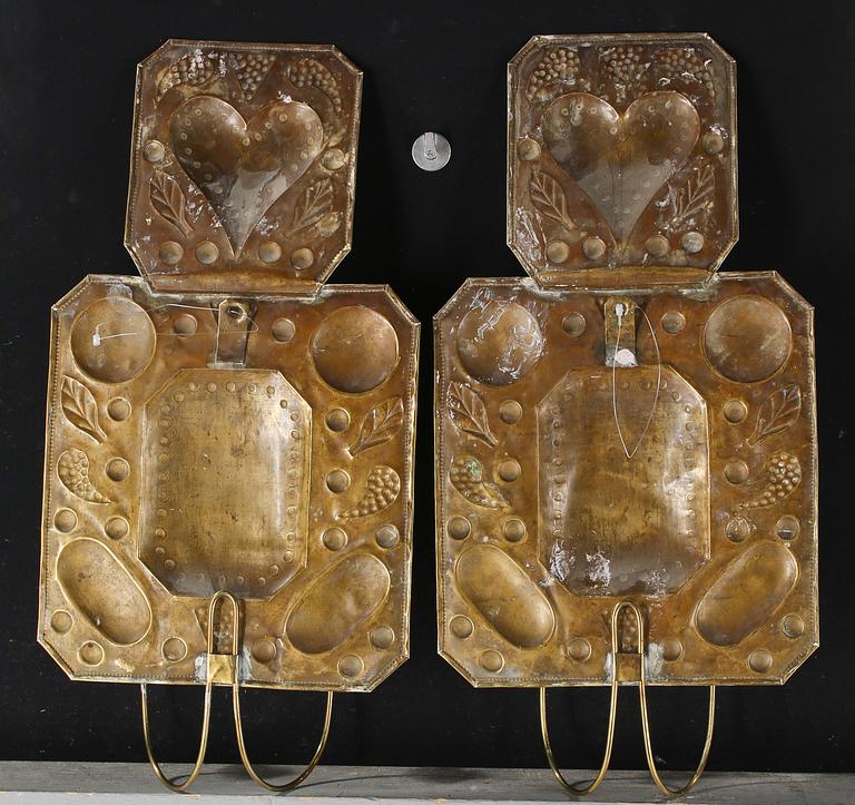 VÄGGPLÅTAR, ett par, mässing, barockstil, 1900-tal.
