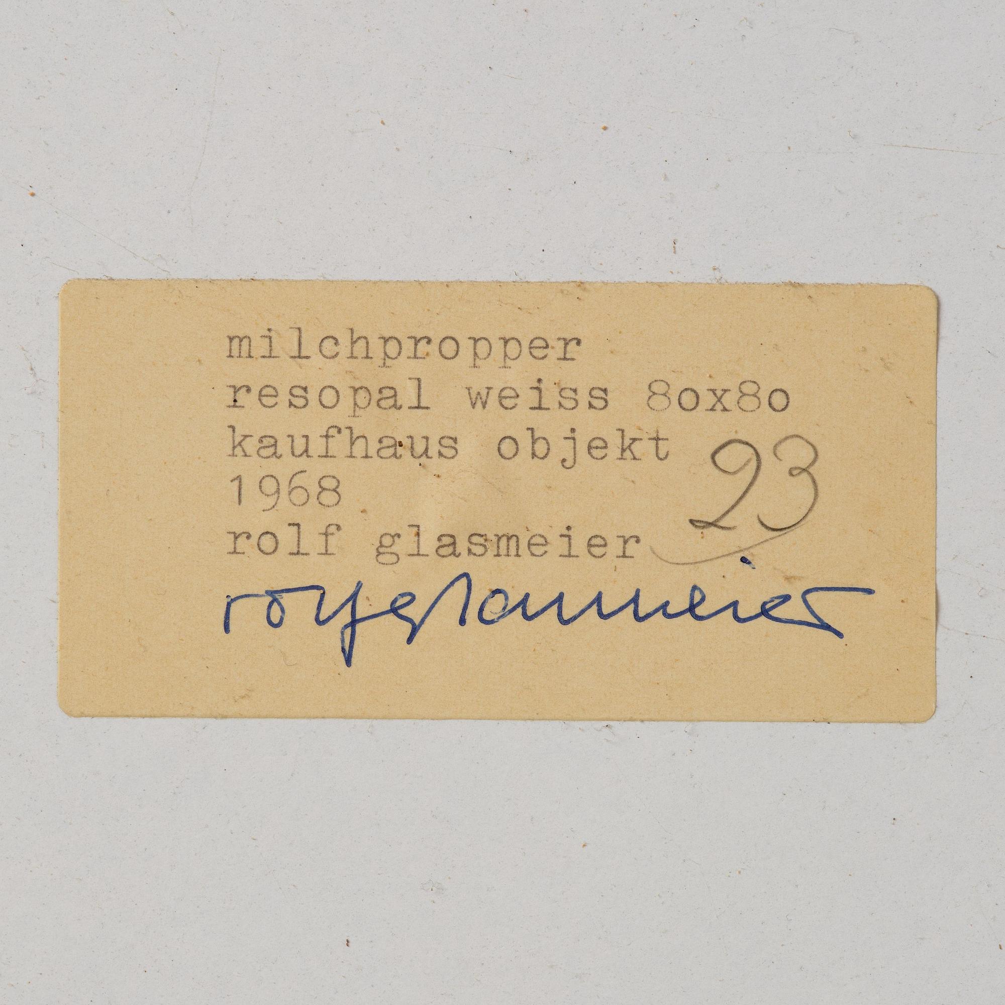 Rolf Glasmeier, "Milchpropper", Kaufhaus objekt.