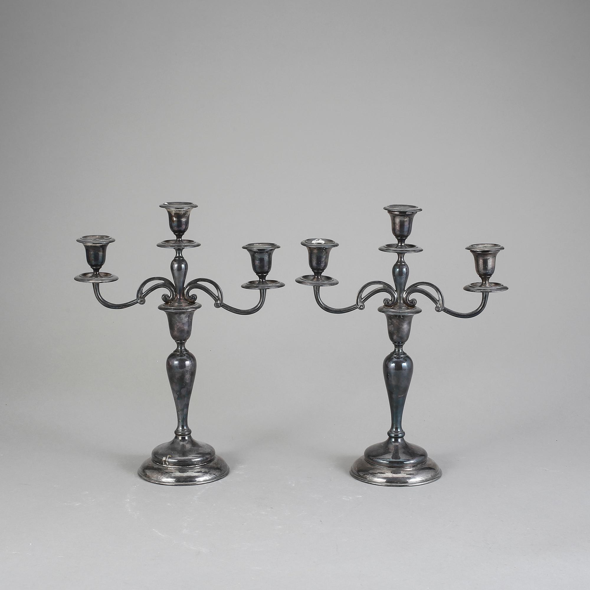 KANDELABRAR, ett par, nysilver, AG Dufva, Stockholm 1910-tal.