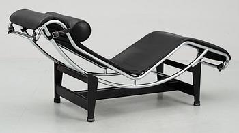 A Le Corbusier 'LC 4' black leather and chromed steel reclining chair, Cassina, Italy.