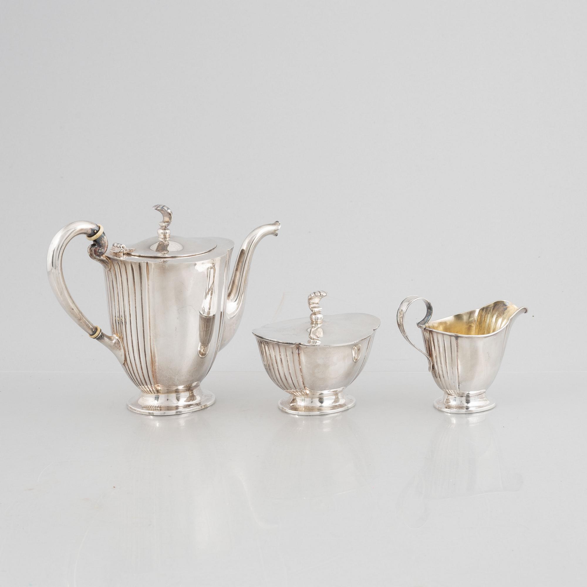 Kaffeservis, 3 delar, silver, GAB, Stockholm 1928-30.