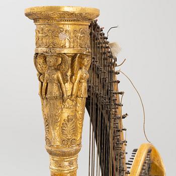 A pedal harp by Jacob & James Erat, London, No 1610, probably made between 1825-1830.