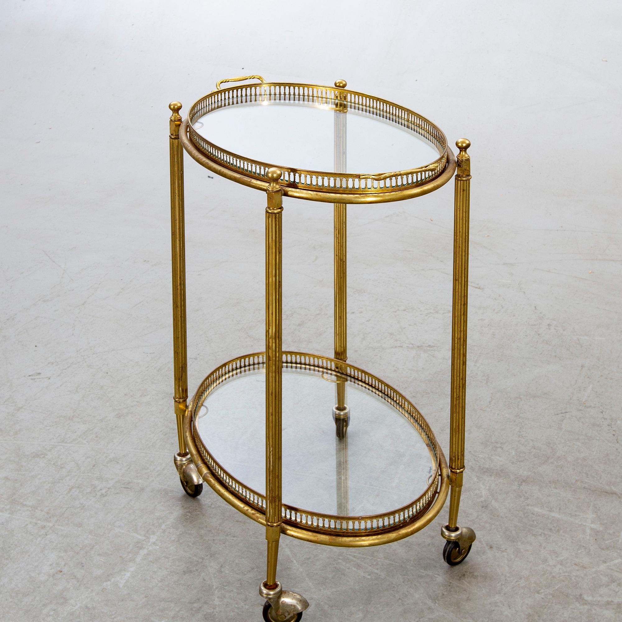 SERVERINGSVAGN, glas och mässing, 1900-talets andra hälft.