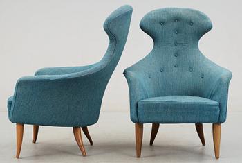 A pair of Kerstin Hörlin Holmquist easy chairs, Triva series, Nordiska Kompaniet, 1950's-60's.