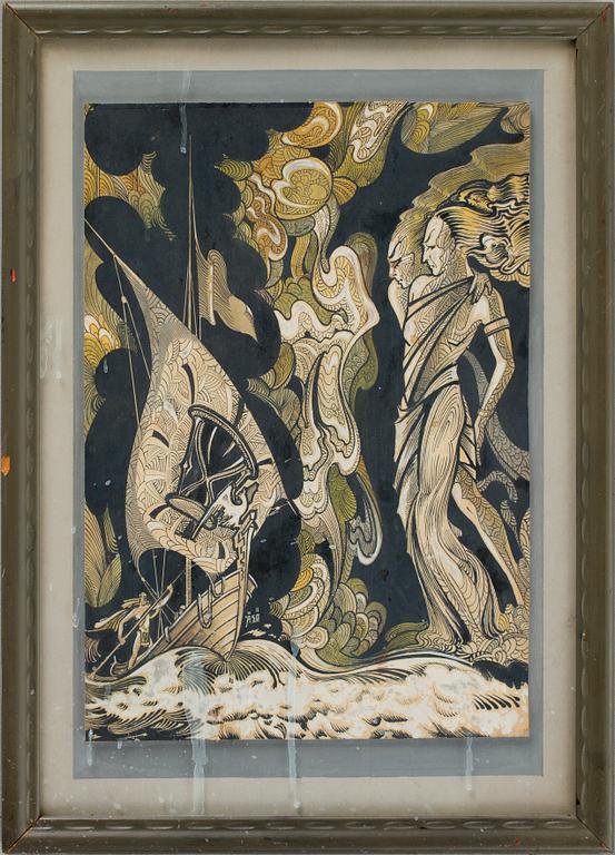 HELMER ÅSLUND(ÅSÖ), gouache. Monogramsign.