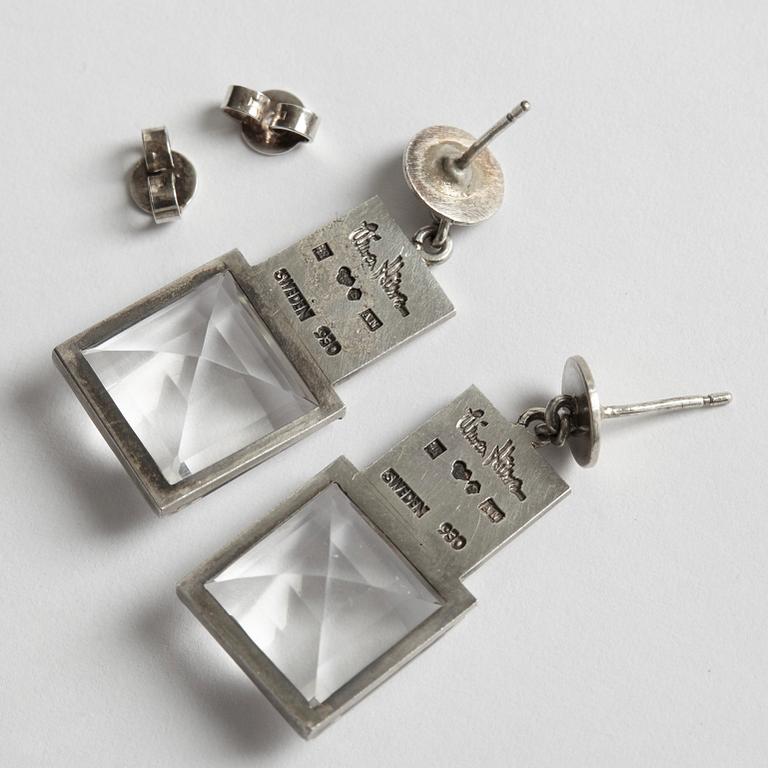 Wiwen Nilsson, A pair of Wiwen Nilsson sterling and rock crystal earrings, Lund Sweden probably 1940's.