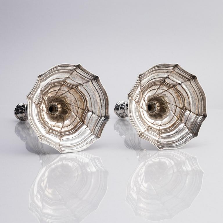 A pair of Belgian silver candlesticks, Ghent, Belgium, 1779.