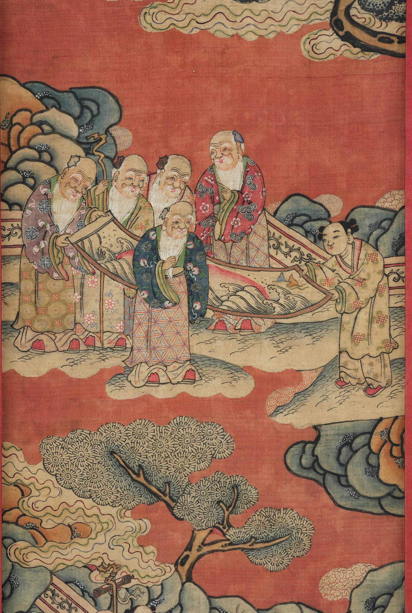 A set of four kesi panels depicting Xiwangmu and the daoist Immortals, late Qing dynasty.