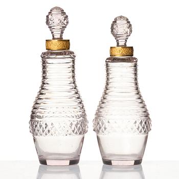 A Empire gilded brass and glass, cruet-set.