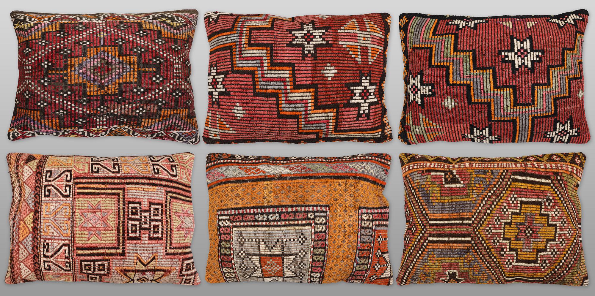 Cushion covers, 6 pcs, Kelim, older Anatolian fragments.