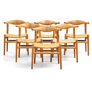 266. Hans J. Wegner, a set of six oak "Cowhorn Chairs", JH-505, Johannes Hansen, Denmark 1960's.