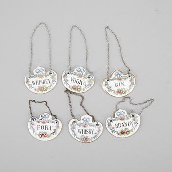 FLASKPLAKETTER, 6st, porslin, Staffordshire, 1900-talets andra hälft.