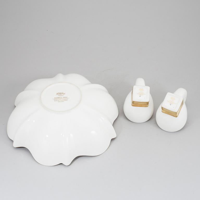 KARIN BJÖRQUIST, table wear, 3 (2+1) pieces, bone china, "Nobel" + "Nobel 1992", Rörstrand/Gustavsberg.