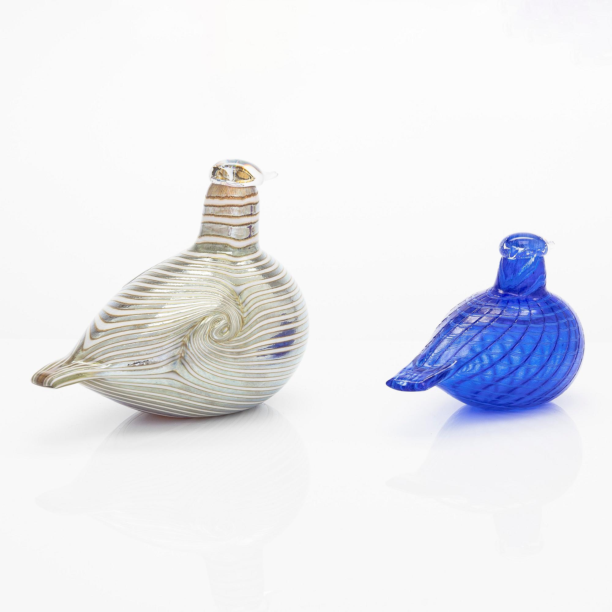 Oiva Toikka, glasfåglar, 2 st, O. Toikka Nuutajärvi.