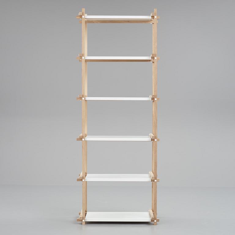 Hay, an oak and white lacquered steel shelf, contemporary production.