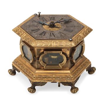 1280. A German Baroque late 17th century table clock by Johan Gottlieb Steuer in Guben.