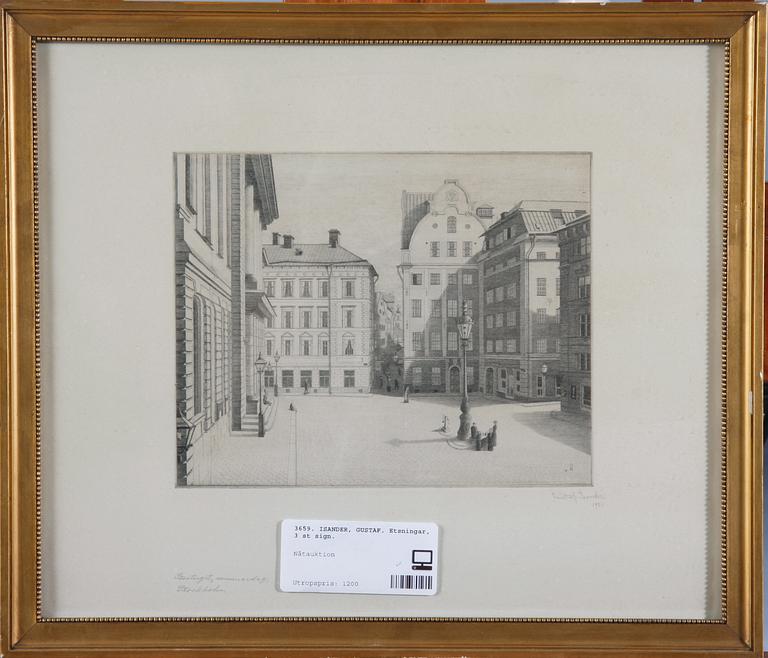 ISANDER, GUSTAF. Etsningar, 3 st sign.