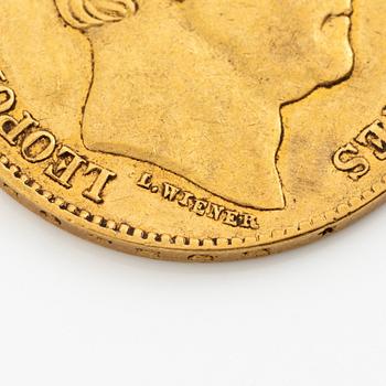 Gold coin Belgium, Leopold I, 20 Franc, 1865.