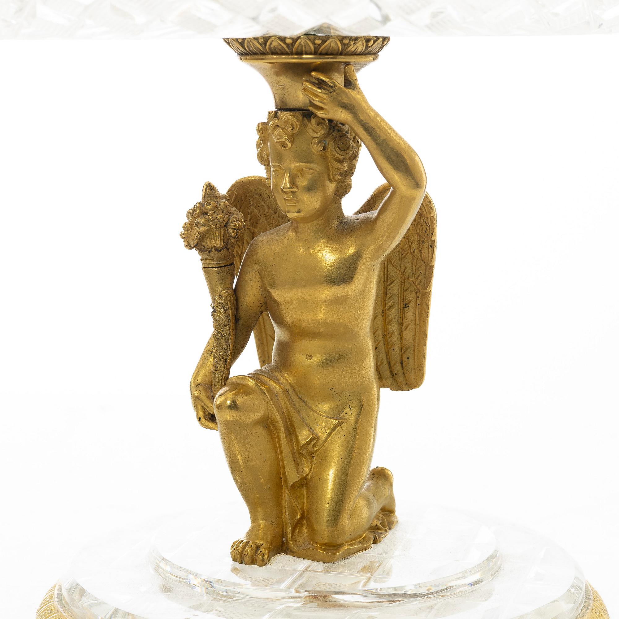 A Fernch Empire cut glass and gilt bronze tazza, first part 19th century.
