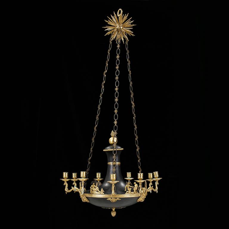 An Empire early 19th century nine-light hanging lamp.