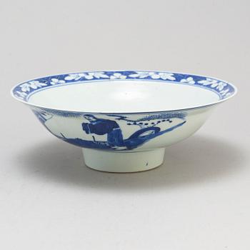 A blue and white footed dish, Qing dynasty, early 20th century.