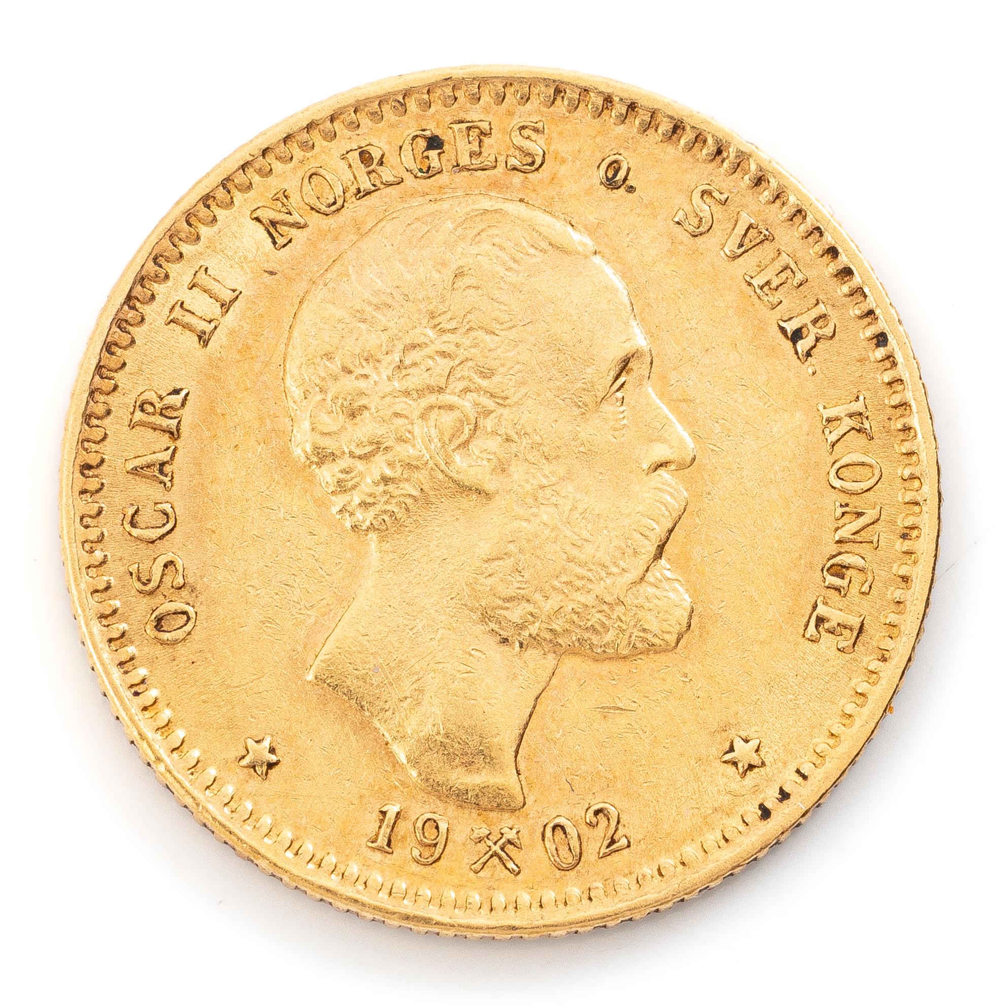 Guldmynt, Norge, Oskar II 10 kroner, 1902.