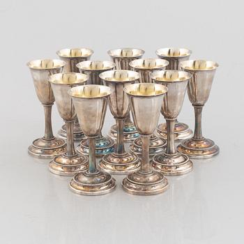 Karl-Axel Karlsson Silversmed, twelve sterling silver cups, Stockholm 1975-85.