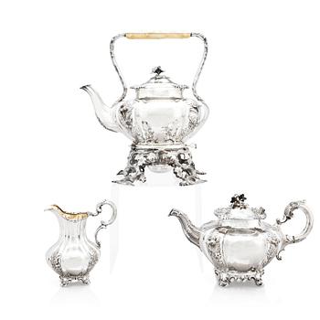 A Swedish 19th century silver tea-set, mark of Fredrik and Wilhelm Zethelius, Stockholm 1845. (3).