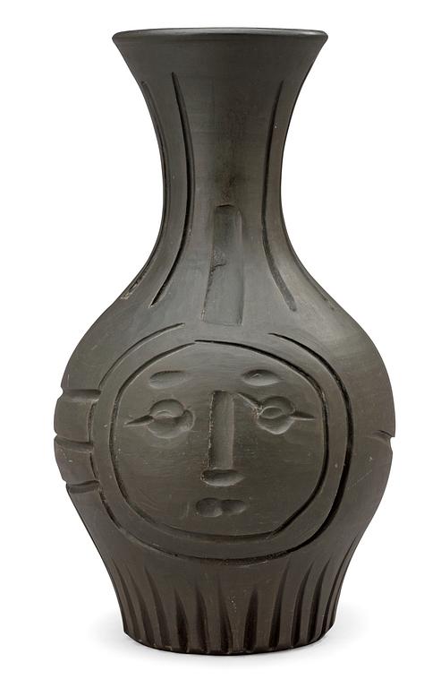 A Pablo Picasso faience vase,  "Vase gravé noir", Madoura Vallauris, France 1953.