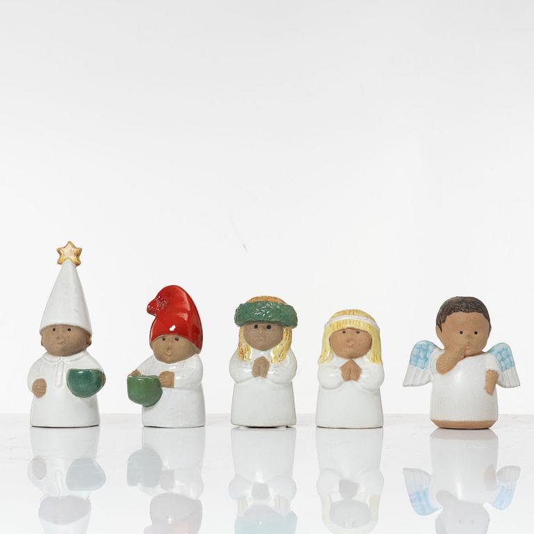 Lisa Larson, a set of five stoneware figurines, including from the series 'Adventsbarn', Gustavsberg.