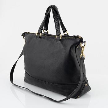 Mulberry, a black leather bag.