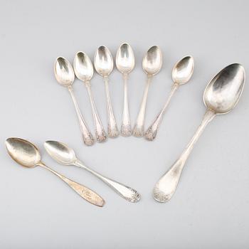 SKEDAR, 9 st, silver, 1900-talets första hälft. Total vikt ca 180 g.